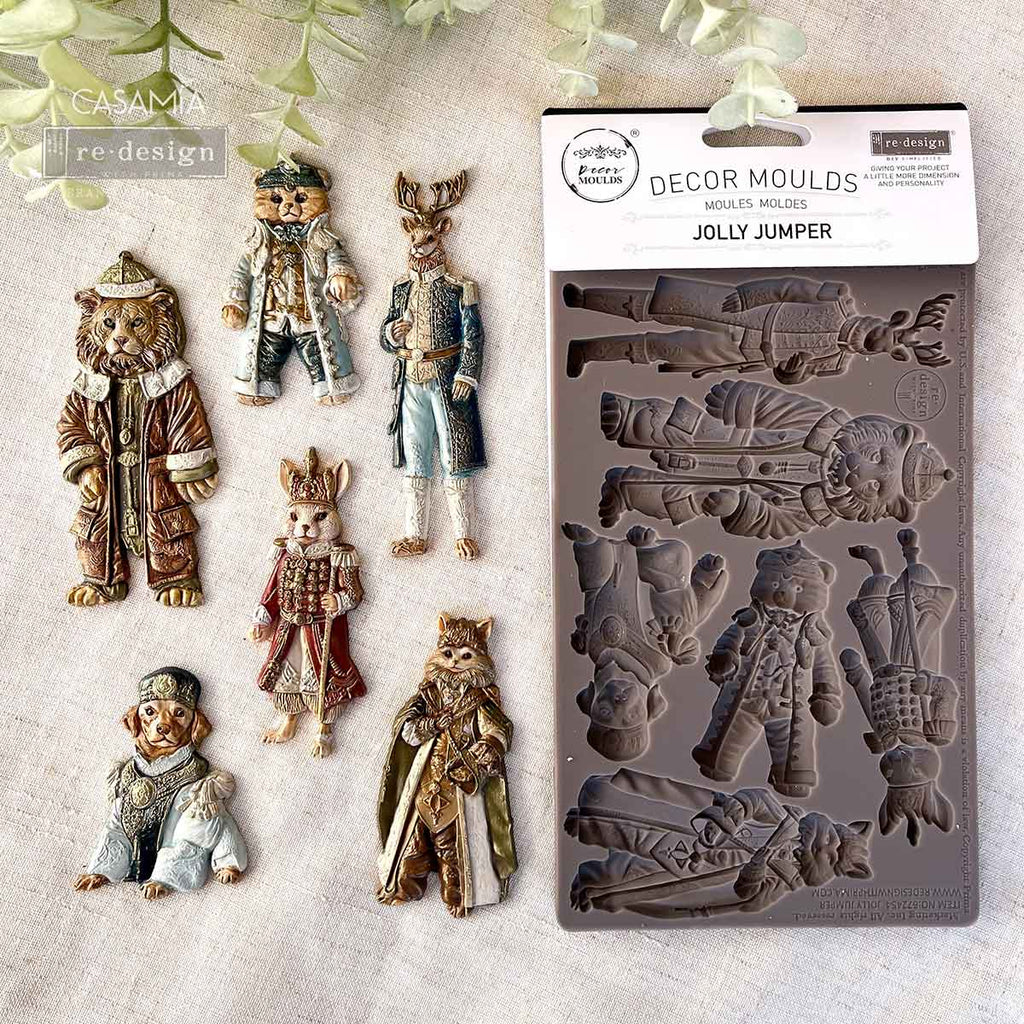 Redesign with Prima Jolly Jumper mold with 6 figures; tiger deer dog rabbit cat bear festively dressed