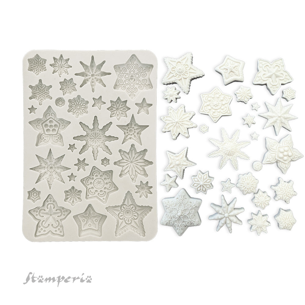 Gray Stamperia silicone mold with stars and snowflakes