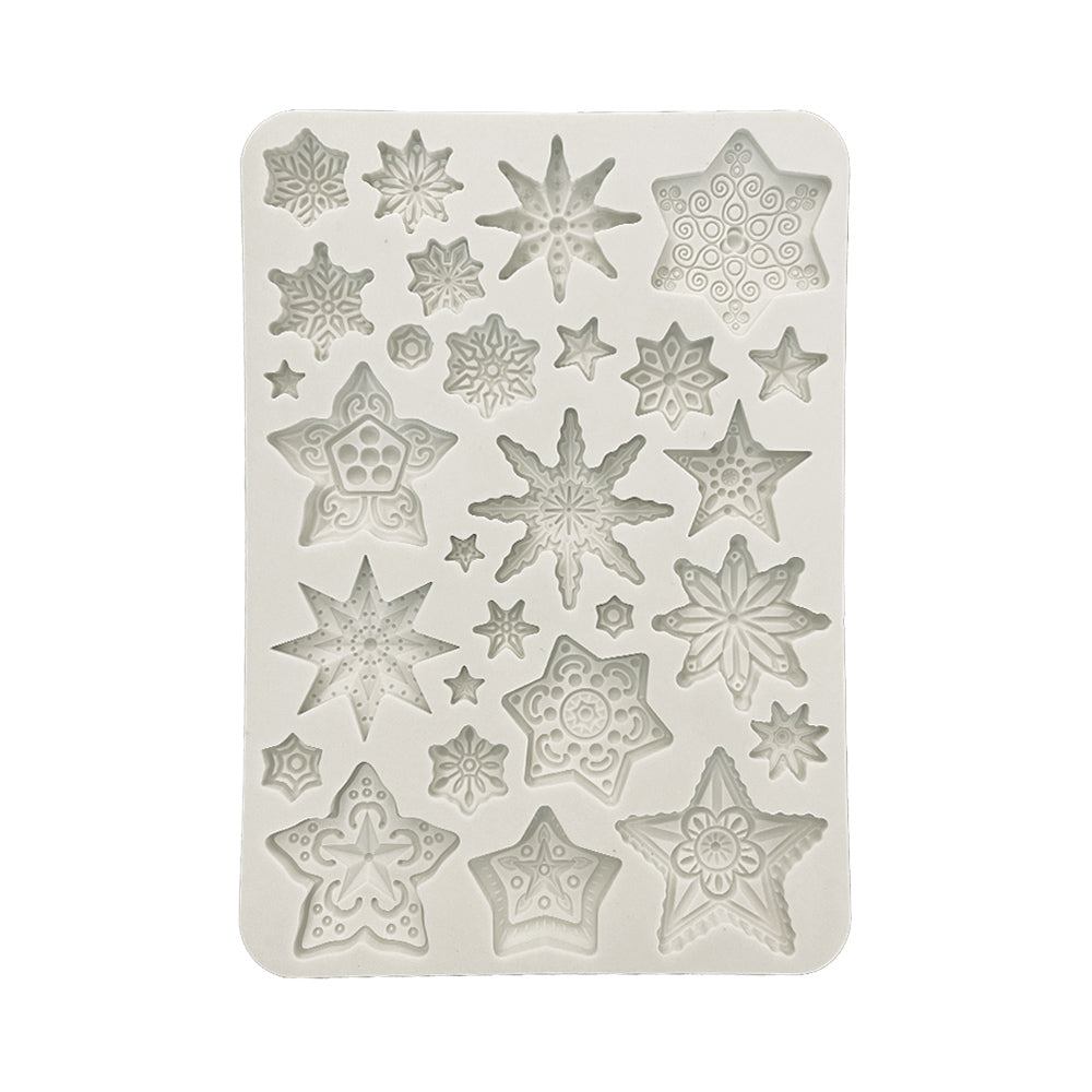 Gray Stamperia silicone mold with stars and snowflakes