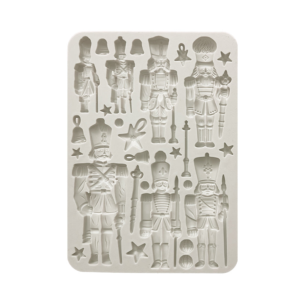 Gray Stamperia silicone mold with soldiers stars and bells