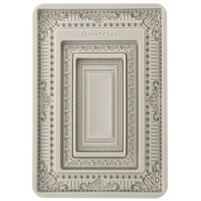 Gray Stamperia silicone mold with ornate frames