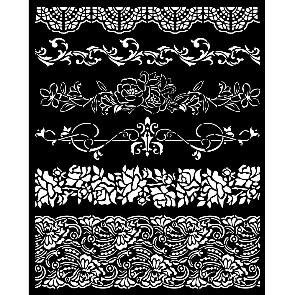 Flowers roses and lace borders Stamperia thick stencil