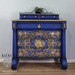 Gold floral swirls. ReDesign with Prima Kacha Orleans  Decor Transfers® are easy to use rub-on transfers for Furniture and Mixed Media uses. Simply peel, rub-on and transfer