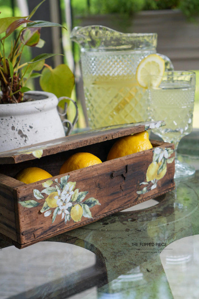 Yellow lemons with white blossoms and green leaves by Belles and Whistles Rub on Transfer Decal