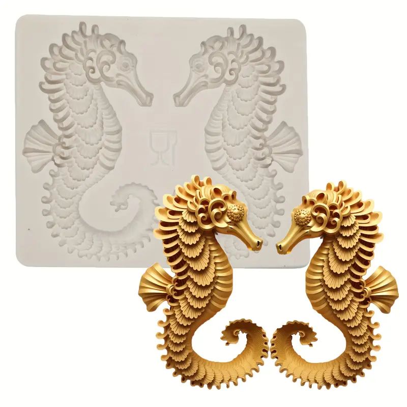 Silicone Craft Accent Mold. Two embellished seahorses