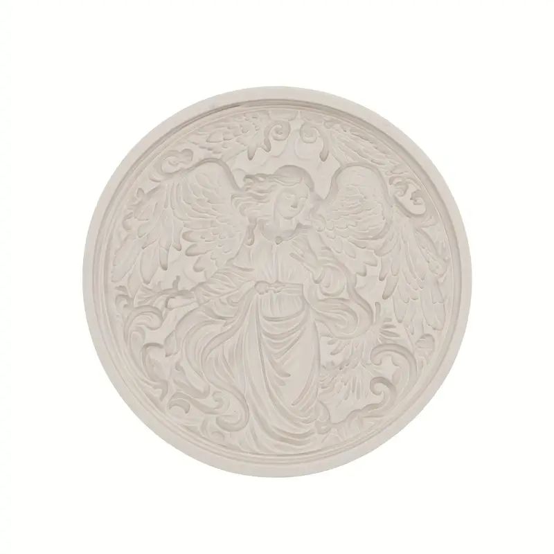 Silicone Craft Accent Mold. Angel with wings in circle medallion