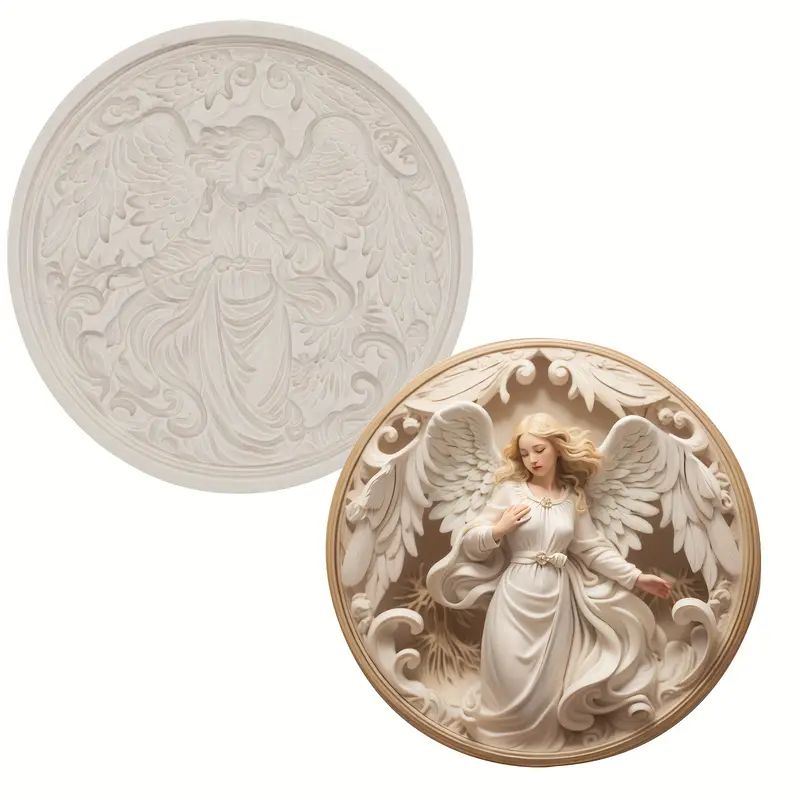 Silicone Craft Accent Mold. Angel with wings in circle medallion