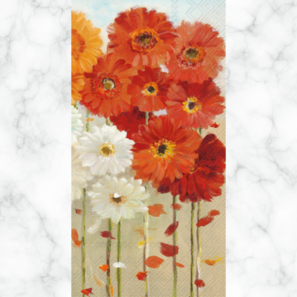 Orange and white fall daisy floral Autumn themed paper napkin for decoupage. 