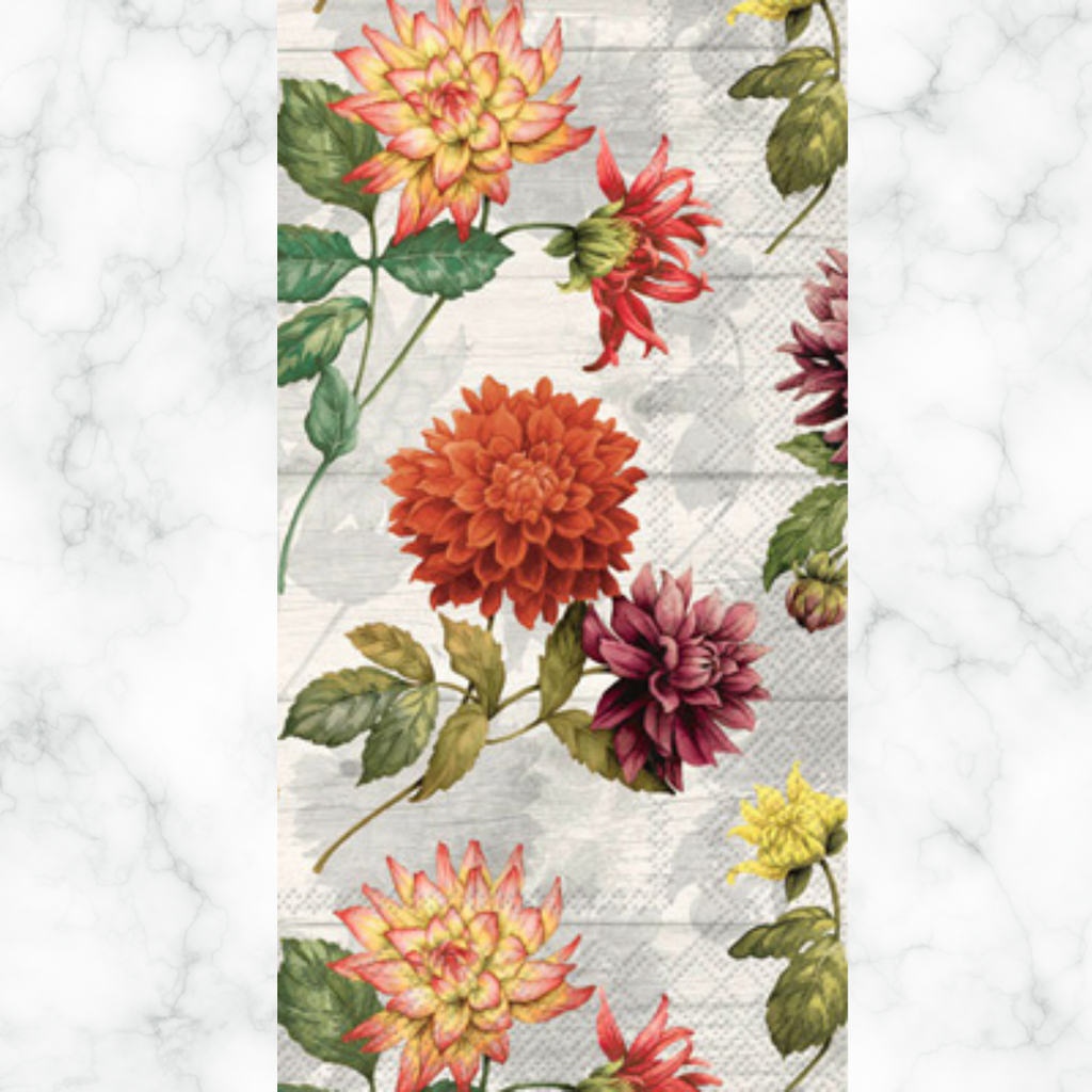 Orange & burgundy floral Autumn themed paper napkin for decoupage. 