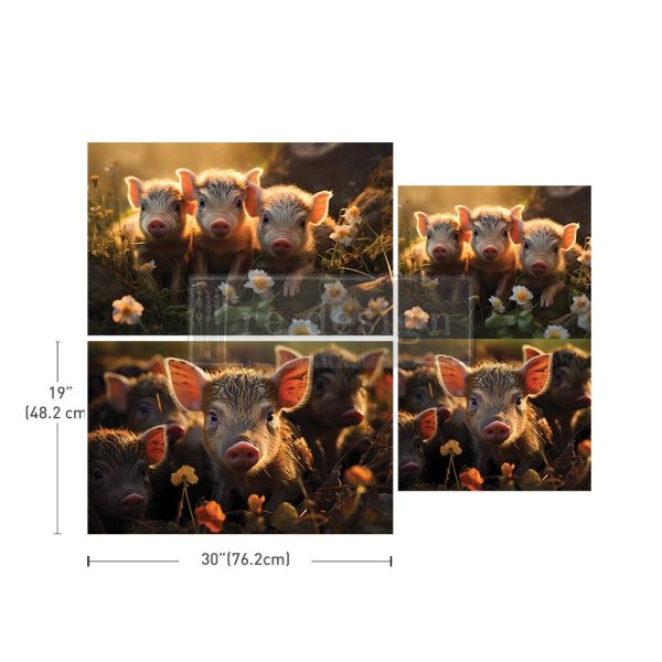 Muddy Mischief ReDesign with Prima Decoupage Tissue Paper set of 3 designs. The large 19"x30" size features images of muddy pigs in a field of flowers