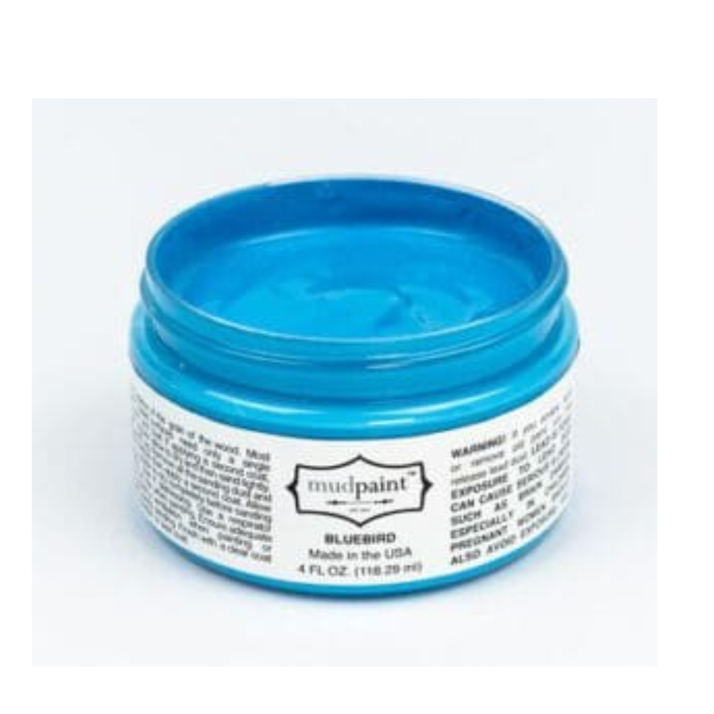 Bluebird bright blue Clay paint by Mudpaint. Colored paint in 4 oz jar