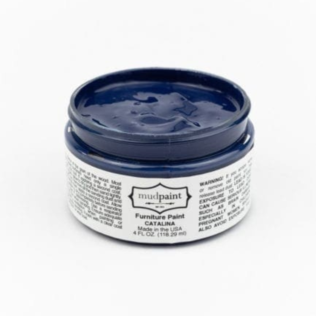 Medium blue Catalina Clay paint by Mudpaint. Colored paint in 4 oz jar