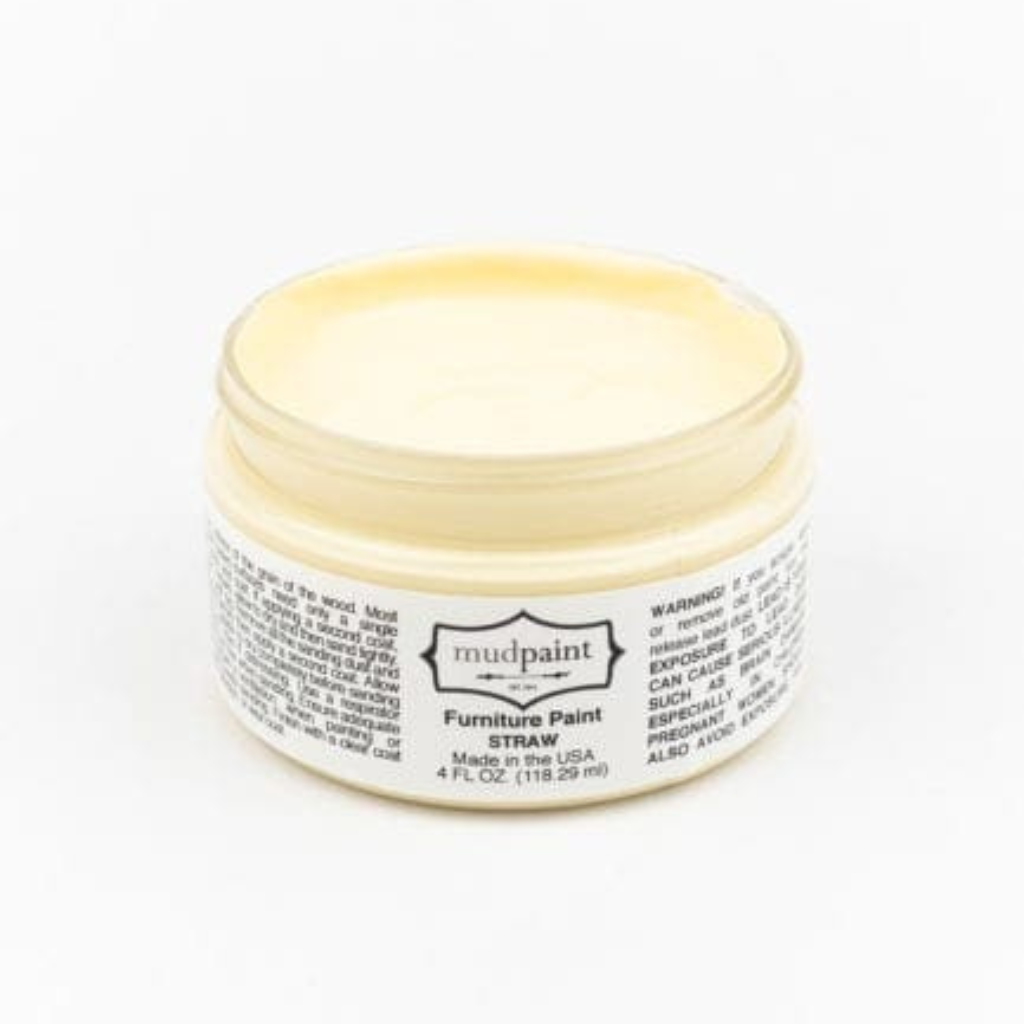 Pale yellow Straw Clay paint by Mudpaint. Colored paint in 4 oz jar