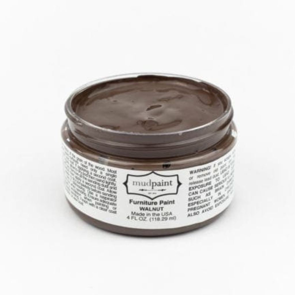 Dark brown Walnut Clay paint by Mudpaint. Colored paint in 4 oz jar