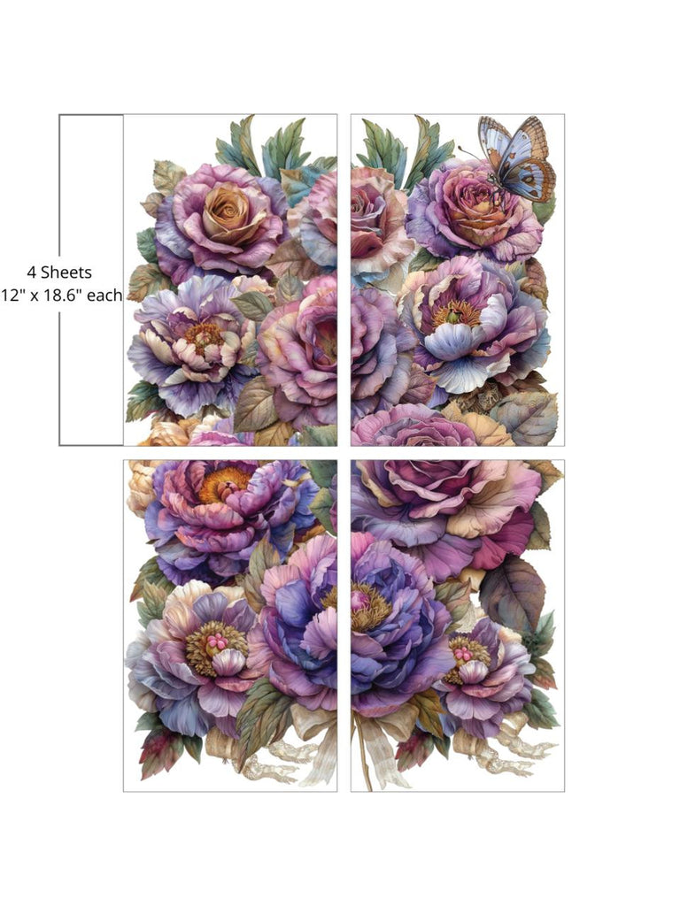 Purple pink and blue blooms with green and brown leaves by Belles and Whistles Rub on Transfer Decal