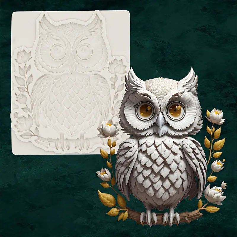 Silicone Craft Accent Mold. Owl sitting on flowering branch