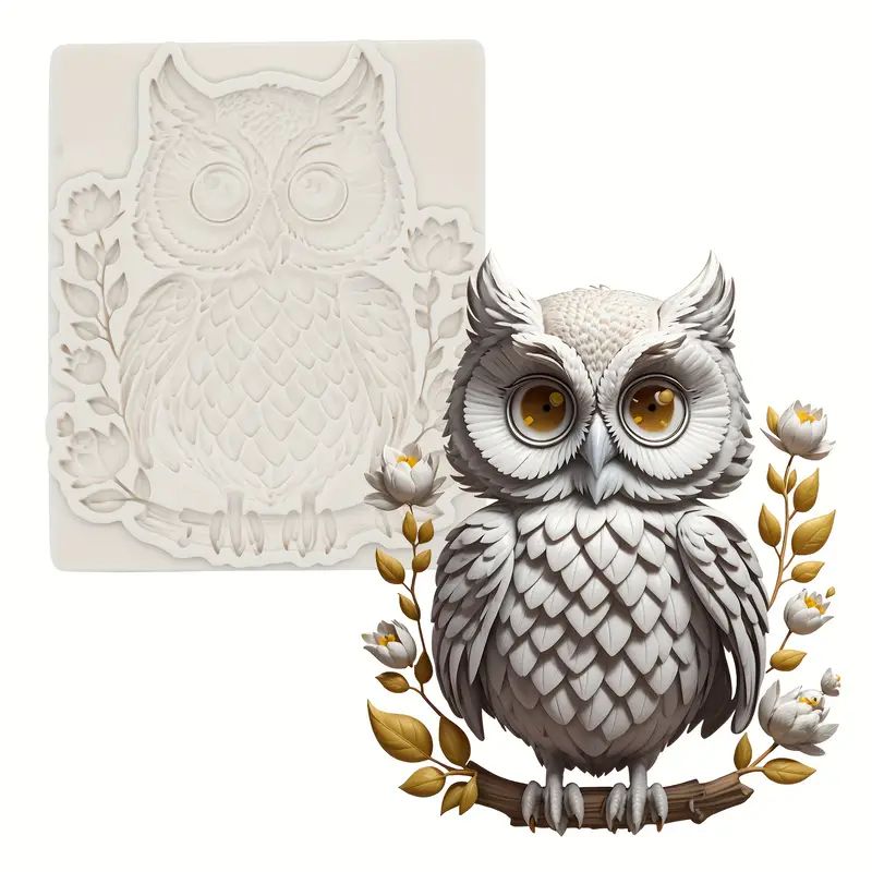 Silicone Craft Accent Mold. Owl sitting on flowering branch