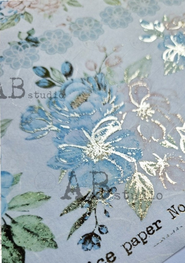 gilded pink and blue flowers AB Studio Rice Papers