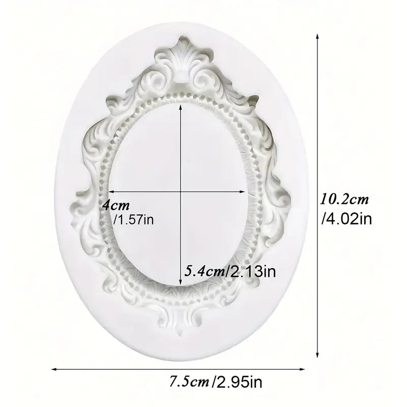 White decorative frame with dimensions indicated on a white background