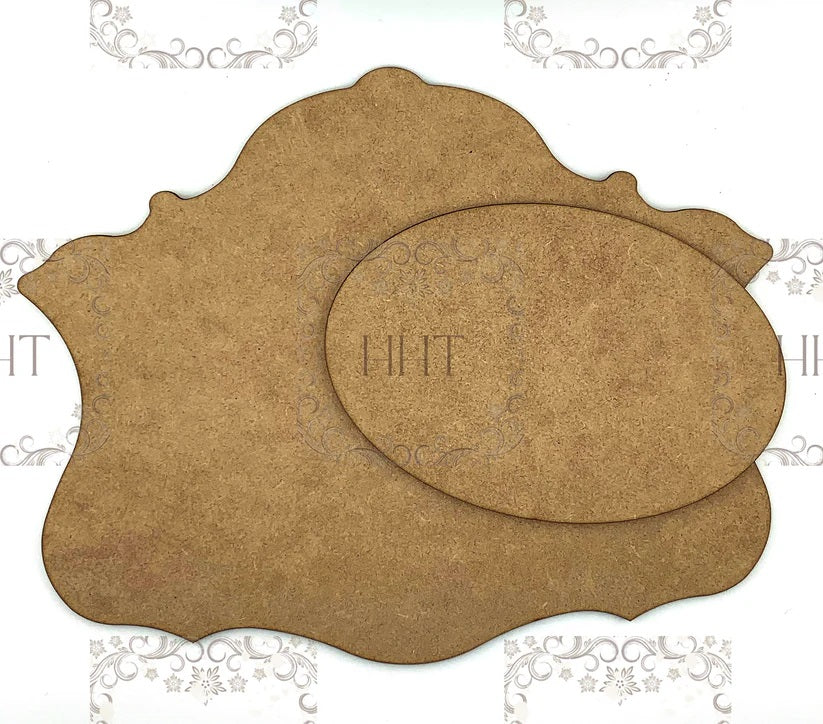 Handcrafted Holiday Traditions Rectangular Plaque with oval Inlay MDF 2 piece brown wood shape.