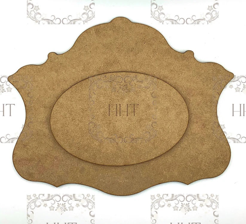 Handcrafted Holiday Traditions Rectangular Plaque with oval Inlay MDF 2 piece brown wood shape.