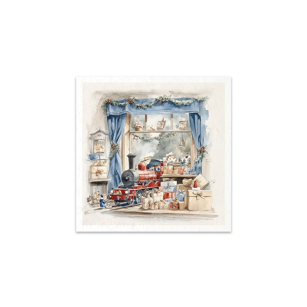 6 images of festive scenes with presents under the tree teddy bears and Santa in his workshop