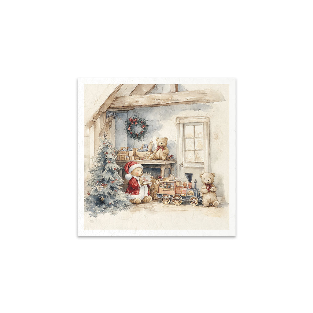 6 images of festive scenes with presents under the tree window shopping and toy workshop