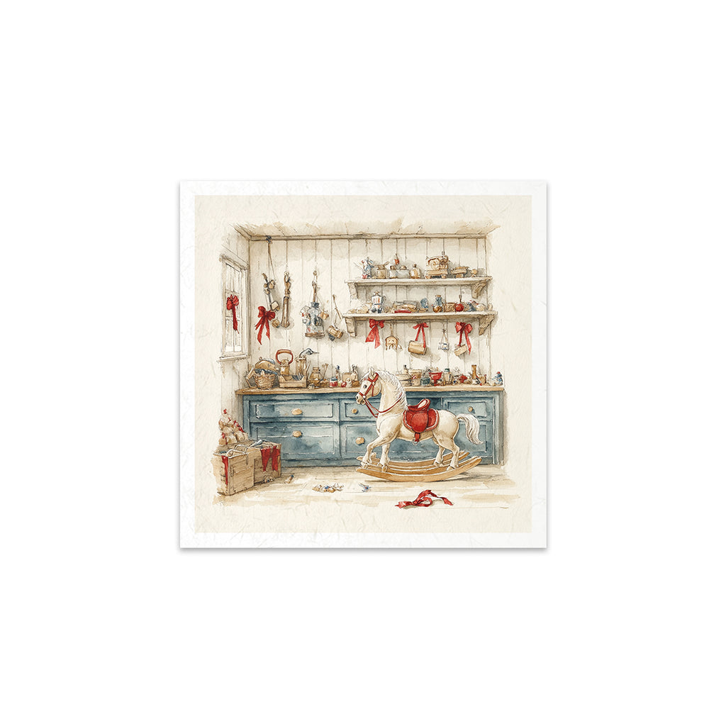 6 images of festive scenes with presents under the tree window shopping and toy workshop