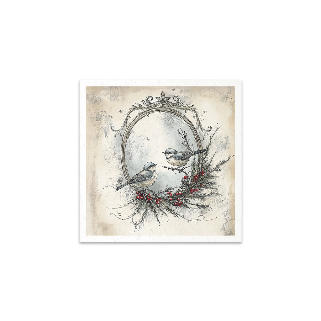6 images of wreaths with red berries and birds