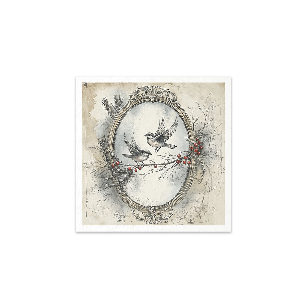 6 images of wreaths with red berries and birds