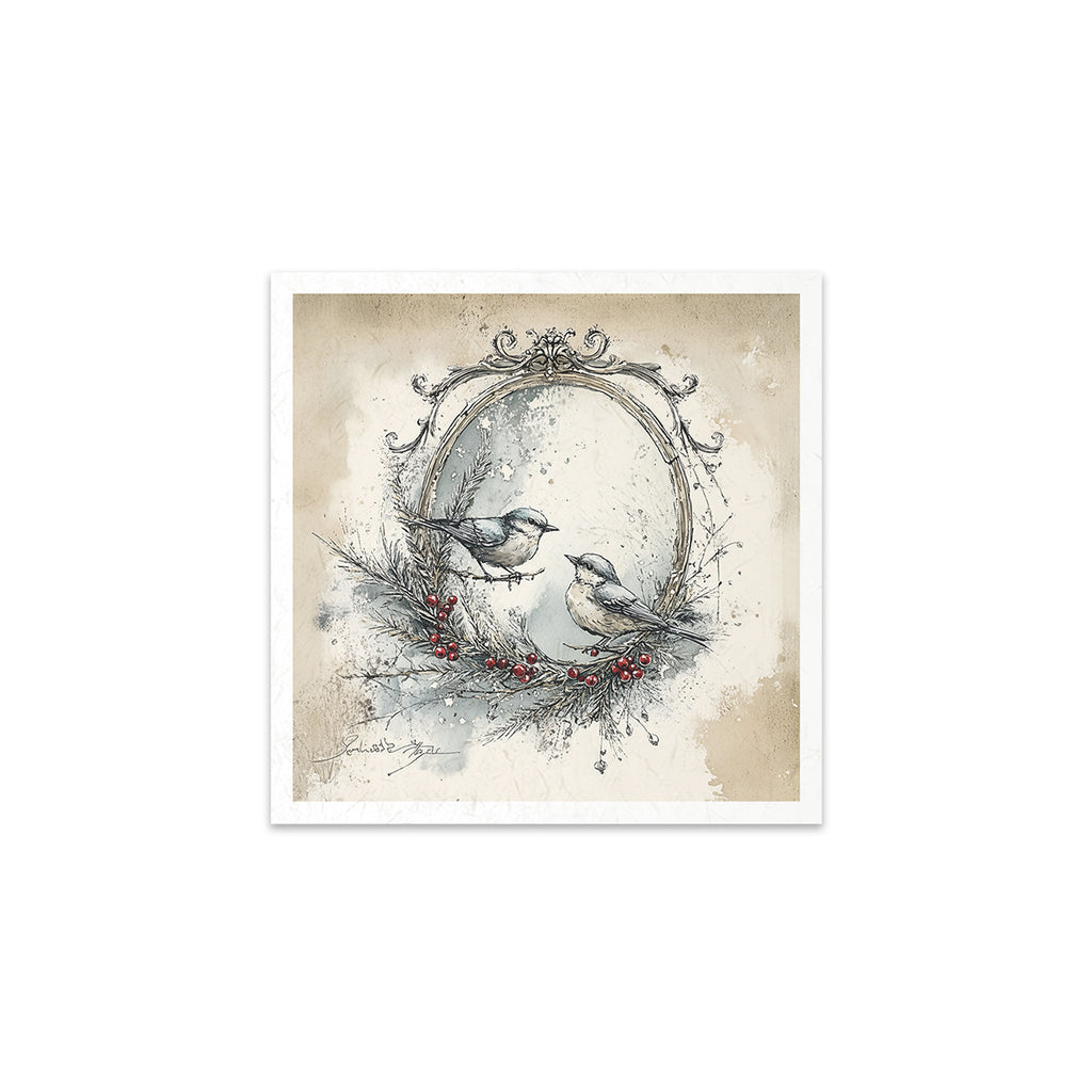 6 images of wreaths with red berries and birds