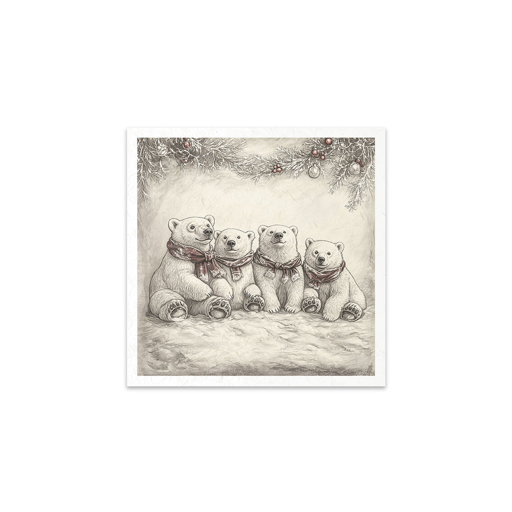 6 images of festive reindeer and polar bears in red scarves