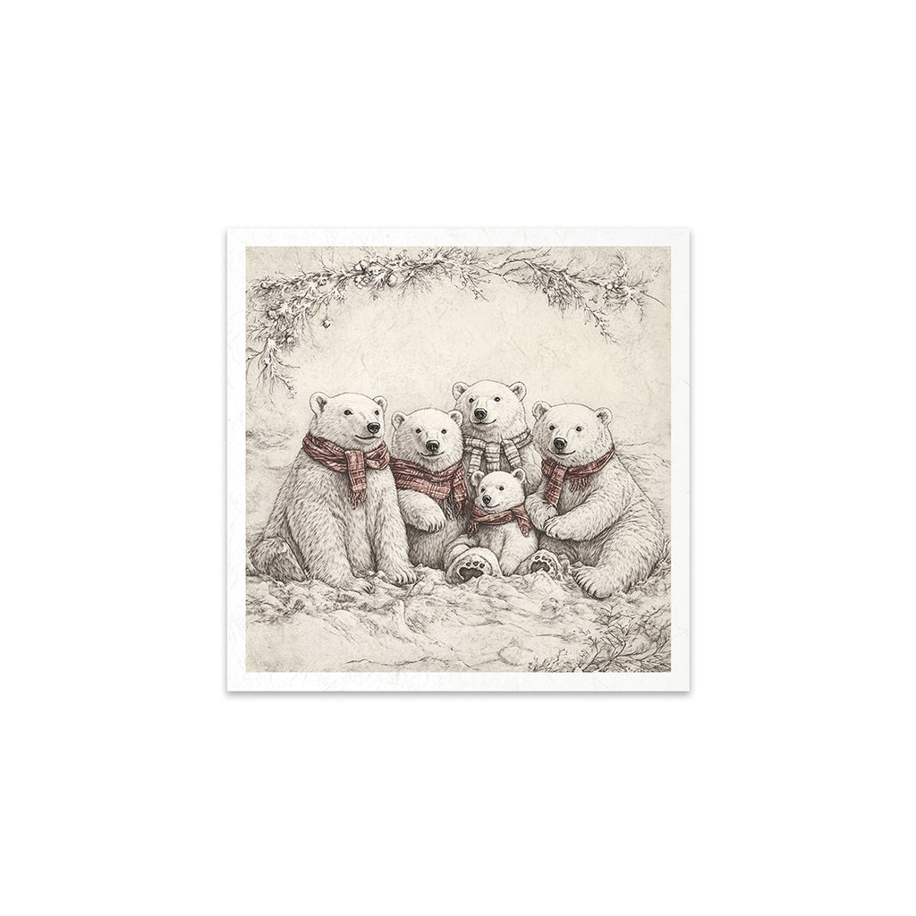6 images of festive reindeer and polar bears in red scarves