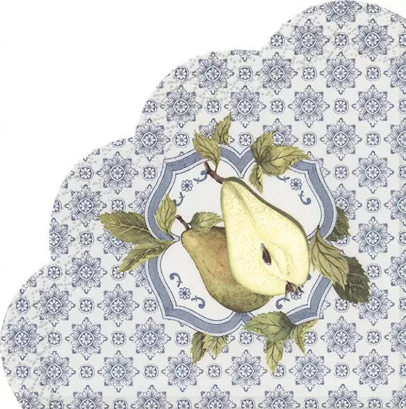 Fruit pear on blue floral Round paper napkin for decoupage.