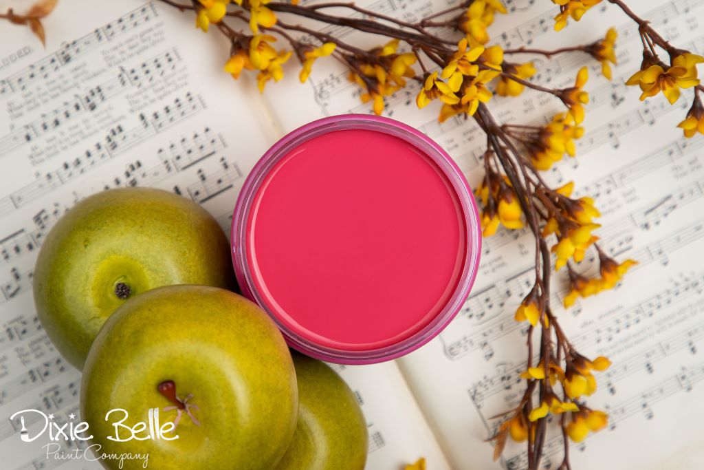 Jar of Dixie Belle chalk mineral paint in the color of  Peony Pink
