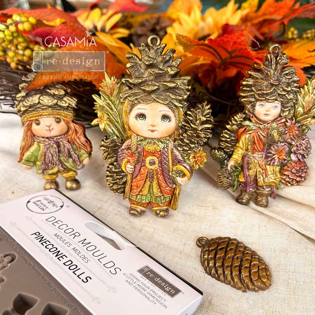 Redesign with Prima Pinecone Dolls mold with 4 figures; dolls pinecone