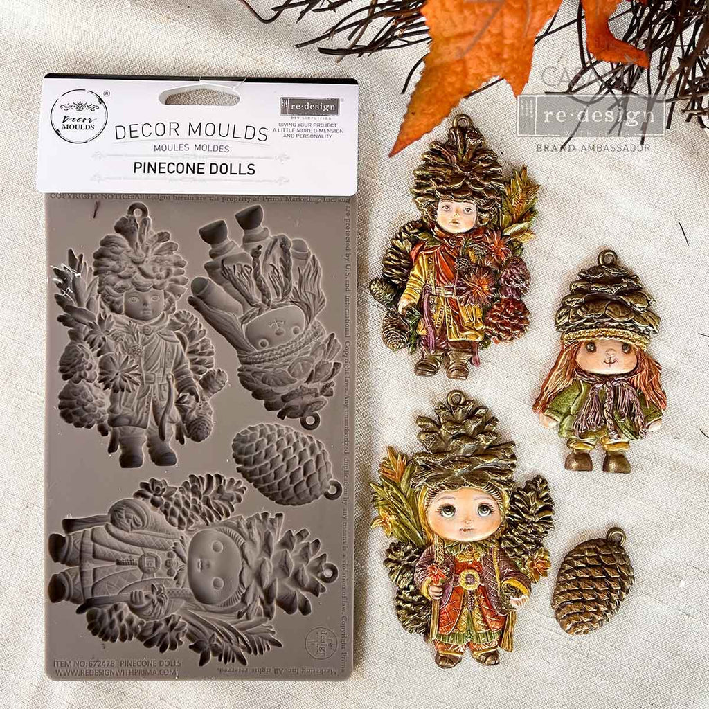 Redesign with Prima Pinecone Dolls mold with 4 figures; dolls pinecone