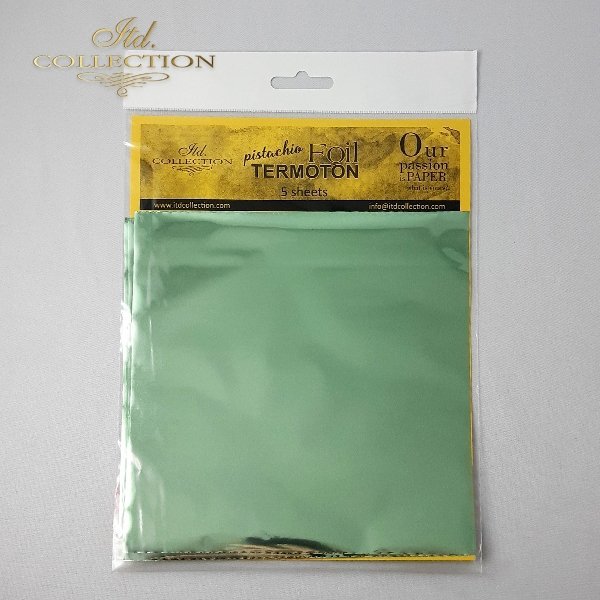 ITD Collection - Termoton Foil Sheets 6"x6" 5/Pkg - Pistachio Metallic. Add shimmer and shine to any project. This pack of 10 sheets can add a metallic element to your projects with or without the use of hot foiling