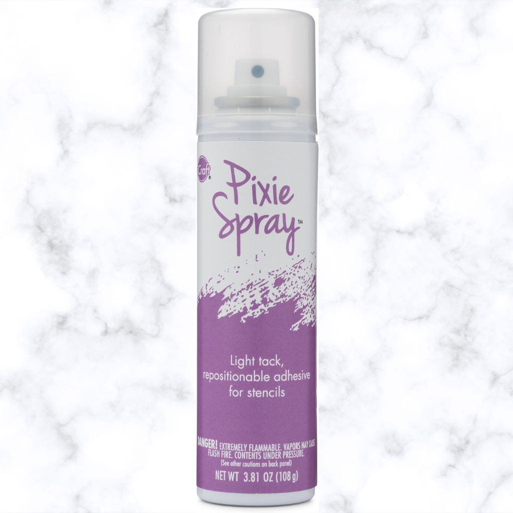 One 3.8 fl oz bottle of Stencil Spray removable adhesive by Pixie Spray. White and purple bottle.