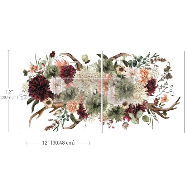 Burgundy peach florals. ReDesign with Prima Prairie House 12" x 12" Transfers® are easy to use rub-on transfers for Furniture and Mixed Media uses.