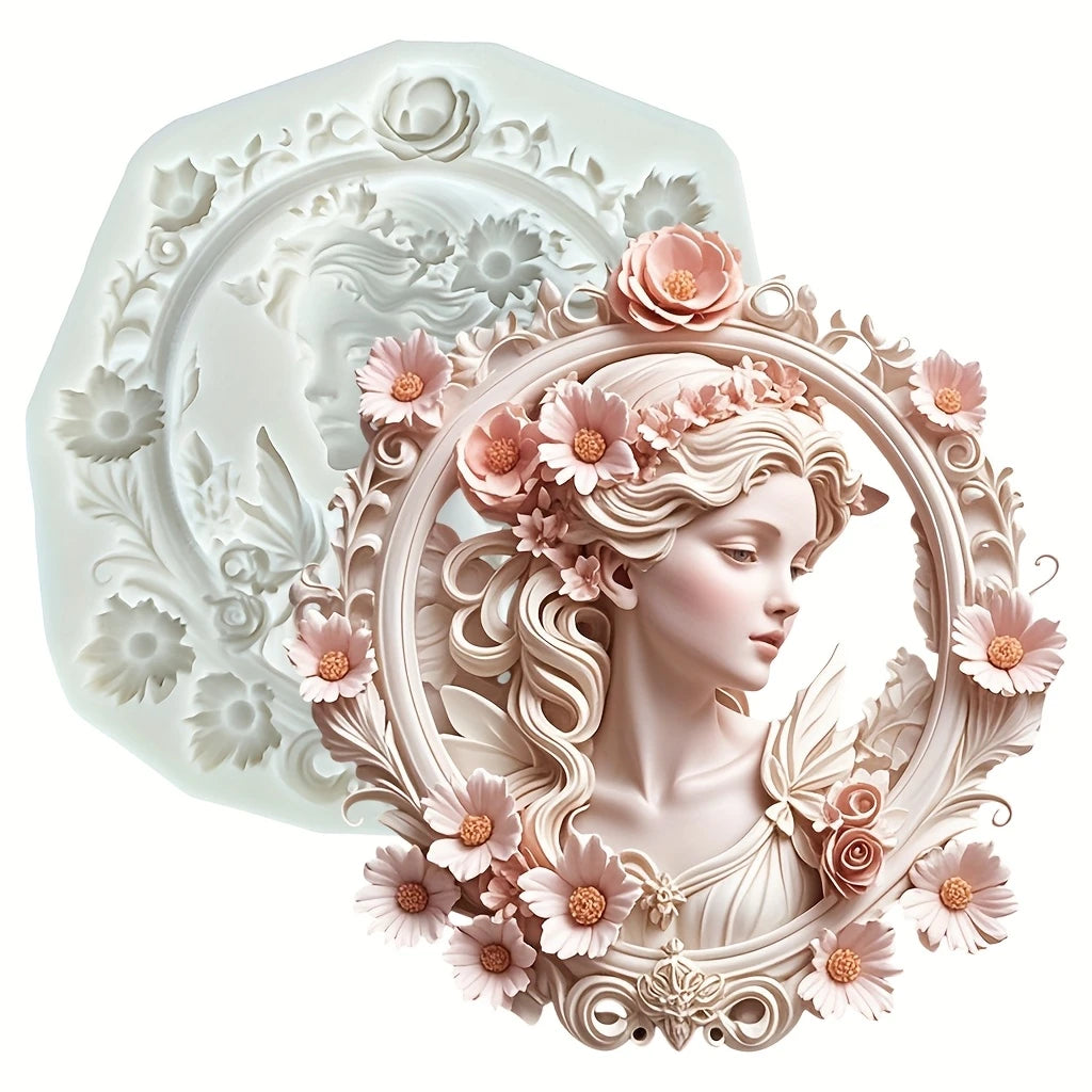 Profile of Woman with flowers in silicone mold