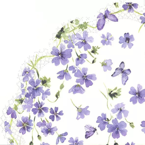 Purple floral Round paper napkin for decoupage.