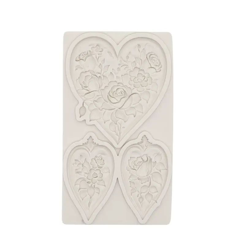 Silicone Craft Accent Mold. Three hearts with roses