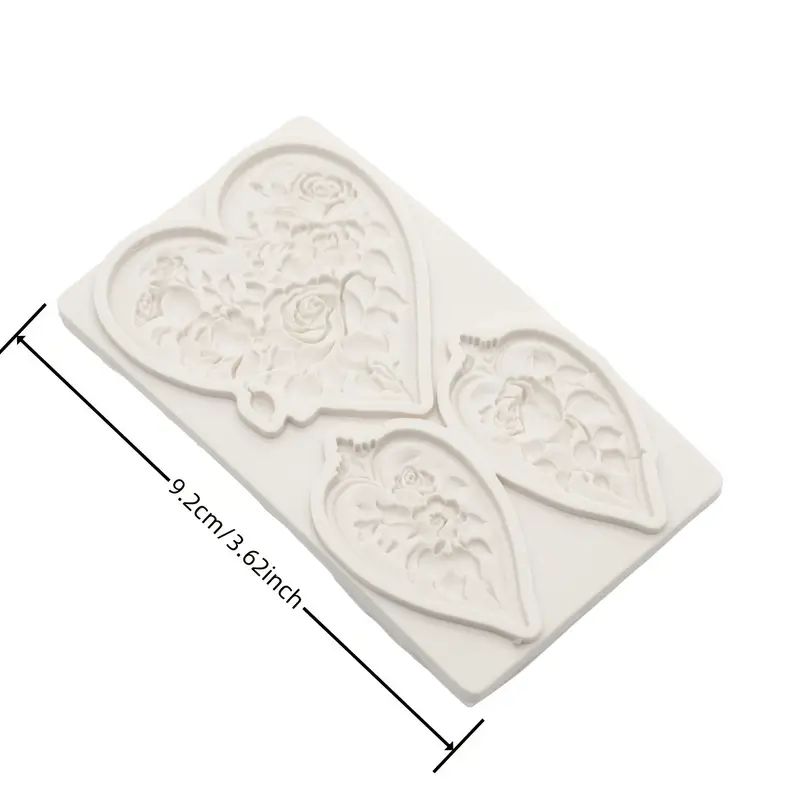 Silicone Craft Accent Mold. Three hearts with roses