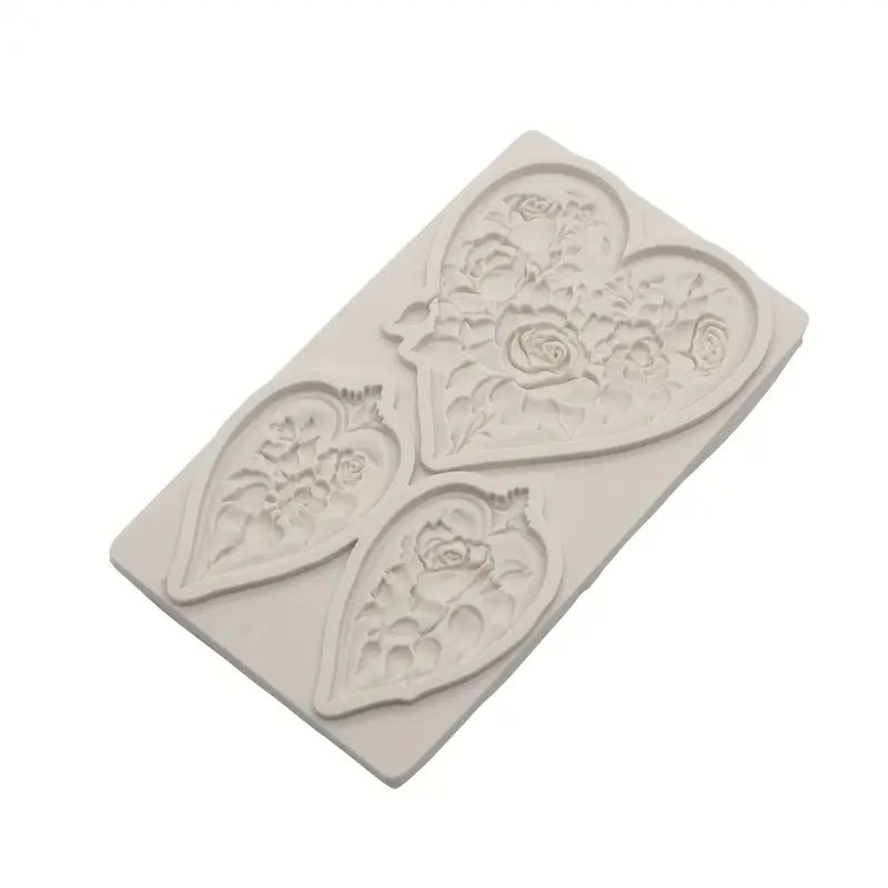 Silicone Craft Accent Mold. Three hearts with roses