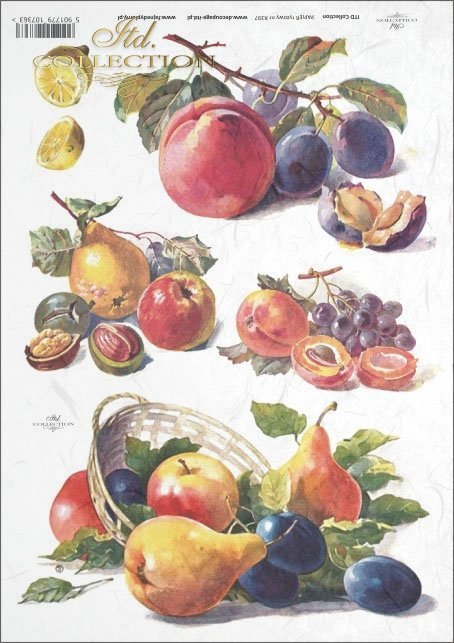 A4 Rice paper by ITD Collection. Color fruit, pears blueberries grapes and apples.
