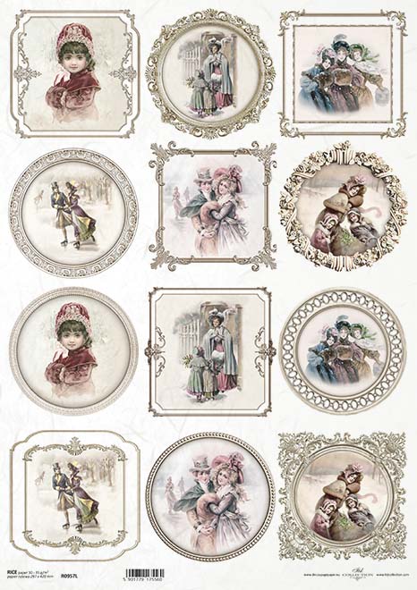 vintage girls in oval and square frames  ITD Collection Rice Paper