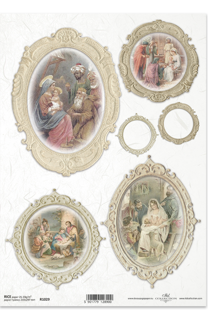 Nativity Scenes in oval and round frames  ITD Collection Rice Paper