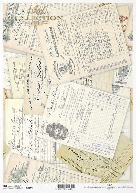 Beige Vintage vouchers. Beautiful European ITD Collection Decoupage Paper is of Exquisite Quality for Decoupage Art