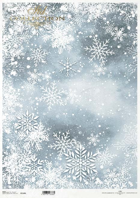 Snowflakes on blue background. ITD Collection A3 Rice Paper for decoupage.